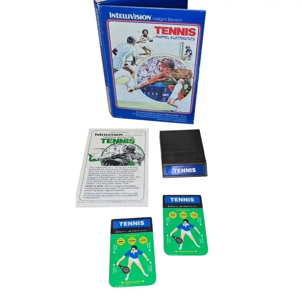Vintage Intellivision TENNIS Video Game 1980 CIB Box Manual Overlays Mattel 3537